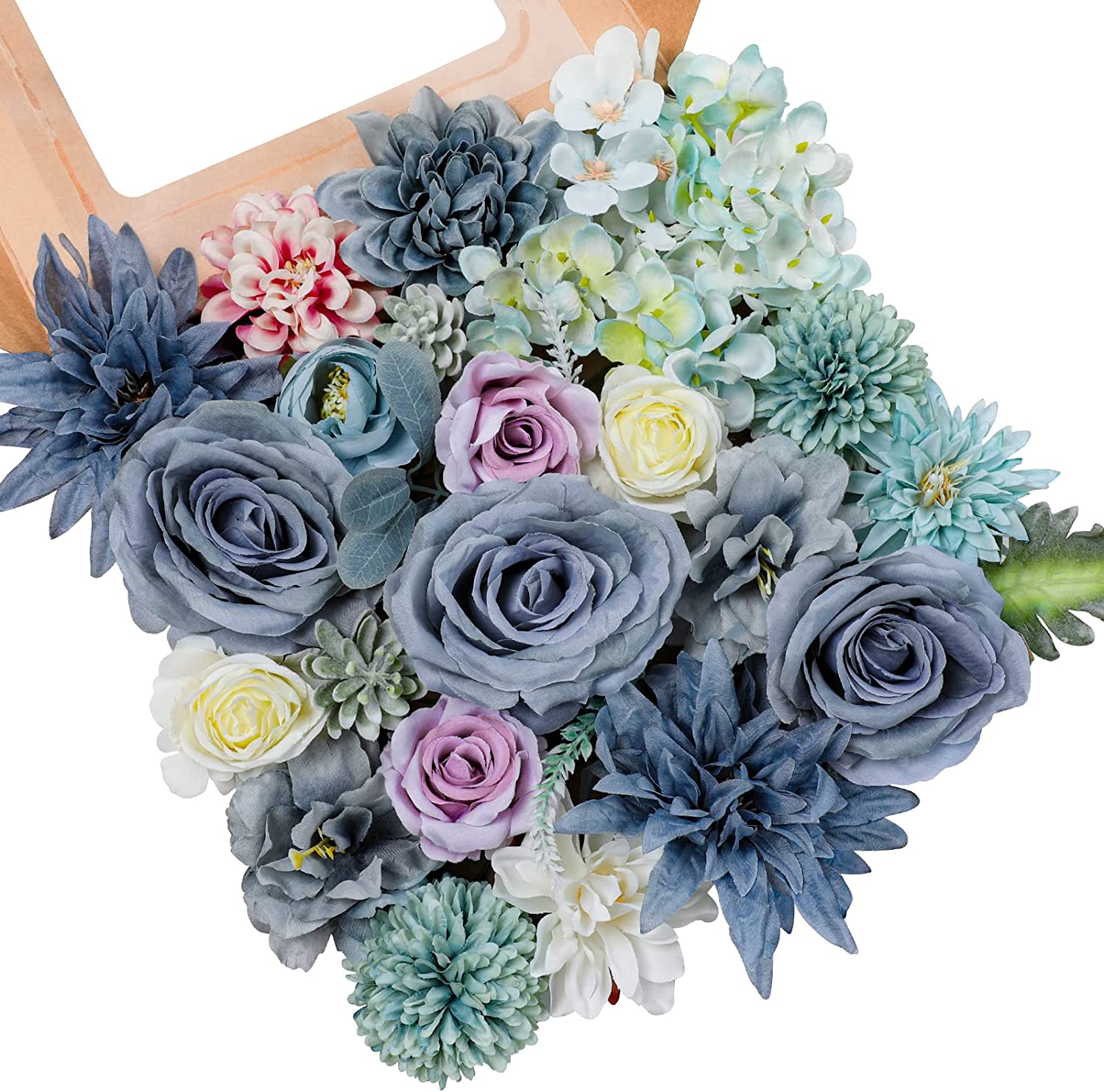 4 Bushes Blue Silk Daisy Artificial Flowers, DIY Wedding Flower