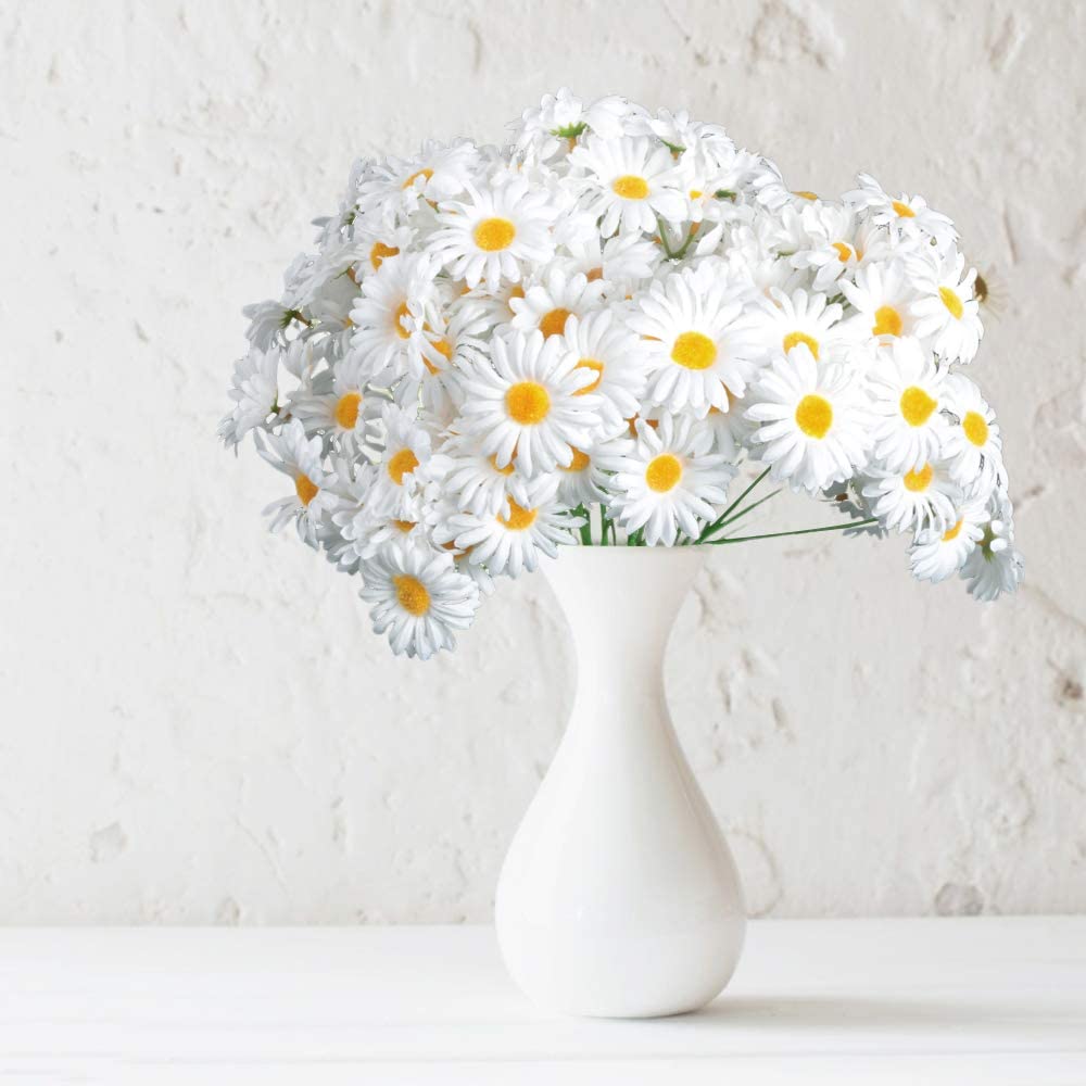 AIFUSI Artificial Flowers Daisy Flower White Artificial Gerber Daisy Fake Plant for Home,Office,Wedding Decoration