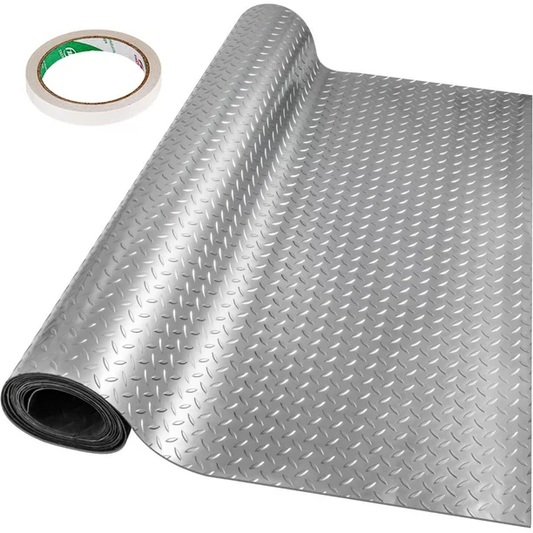 AmyHomie 3.9x6.5ft Garage Flooring Cover Mat, Vinyl Diamond Floor Anti-slip Covering Gym Flooring Mat, Silver