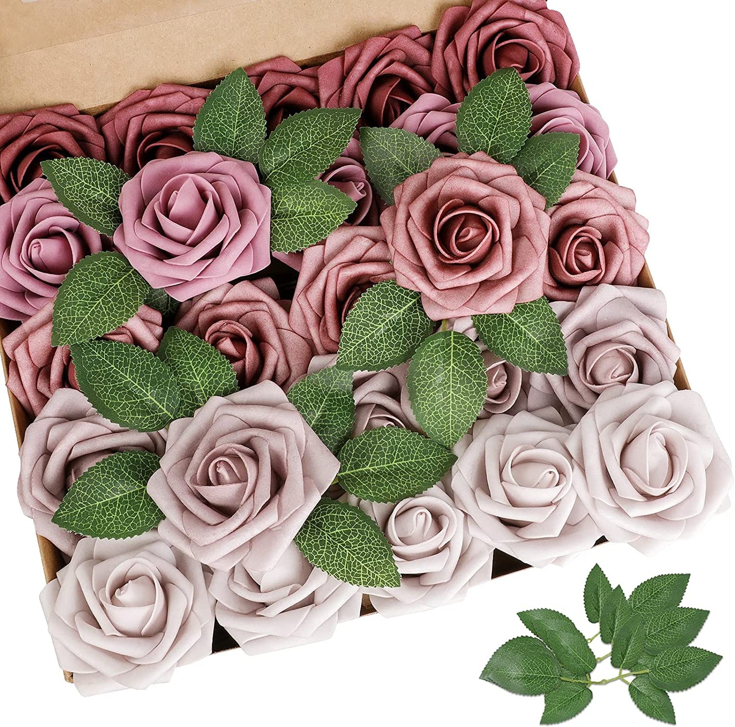 AmyHomie Artificial Flower Blush Pink Rose 25pcs Real Looking Fake Roses w/Stem for DIY Wedding Bouquets Centerpieces Arrangements Party Baby Shower Home Decorations