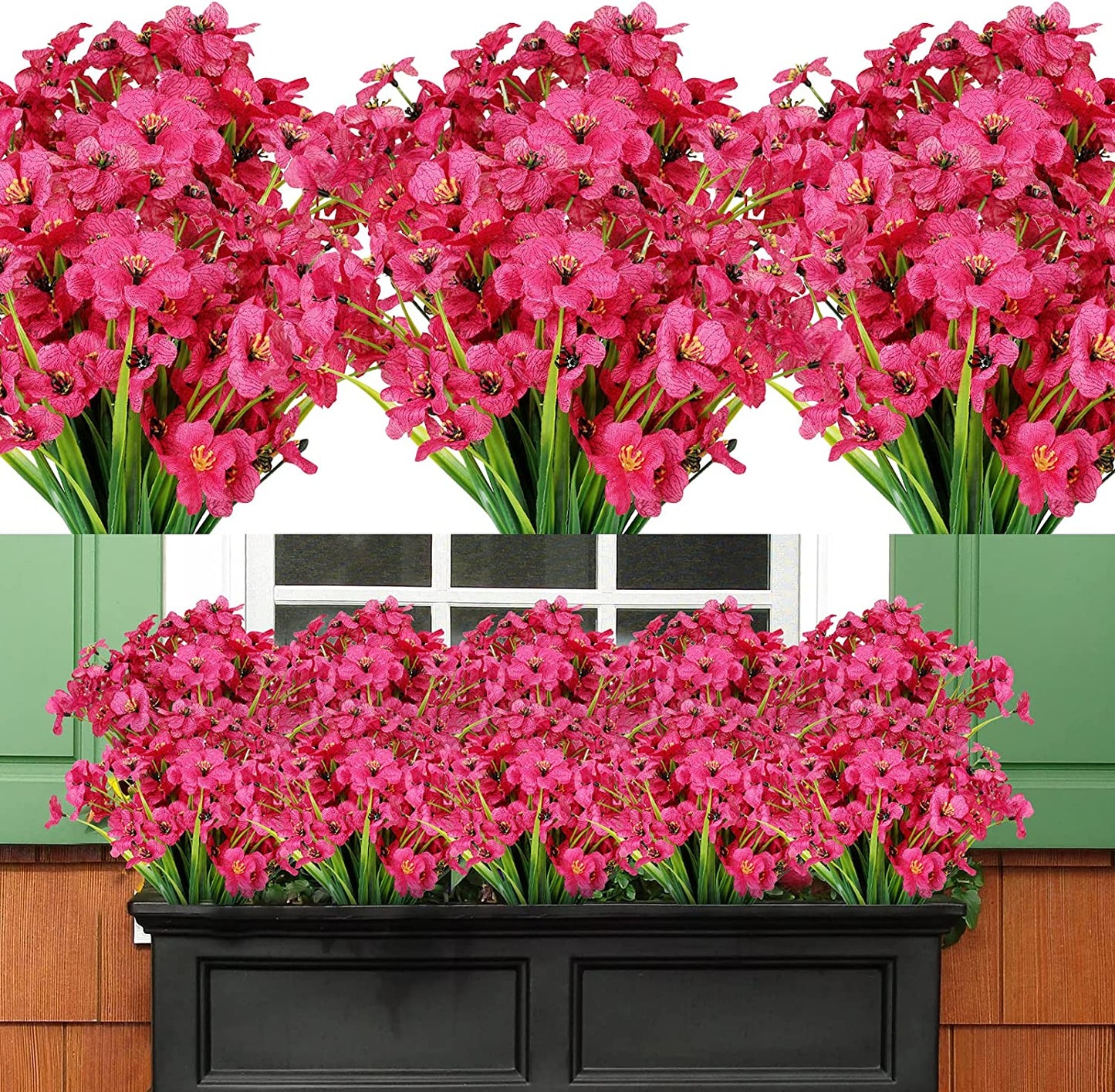 AmyHomie 20 Bundles Artificial Flowers Outdoor UV Resistant Faux Flowers No Fade Fake Plastic Plants Garden Porch Window Box Decorating