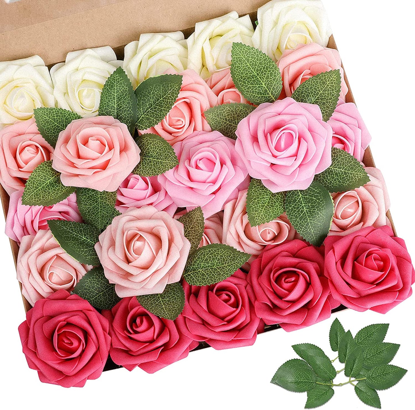 AmyHomie Artificial Flower Blush Pink Rose 25pcs Real Looking Fake Roses w/Stem for DIY Wedding Bouquets Centerpieces Arrangements Party Baby Shower Home Decorations