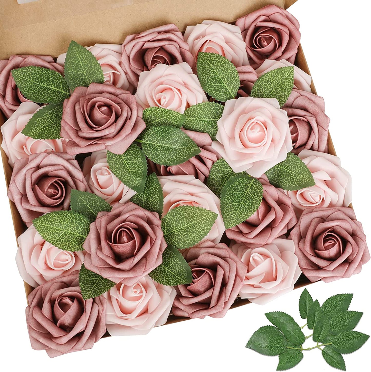 AmyHomie Artificial Flower Blush Pink Rose 25pcs Real Looking Fake Roses w/Stem for DIY Wedding Bouquets Centerpieces Arrangements Party Baby Shower Home Decorations