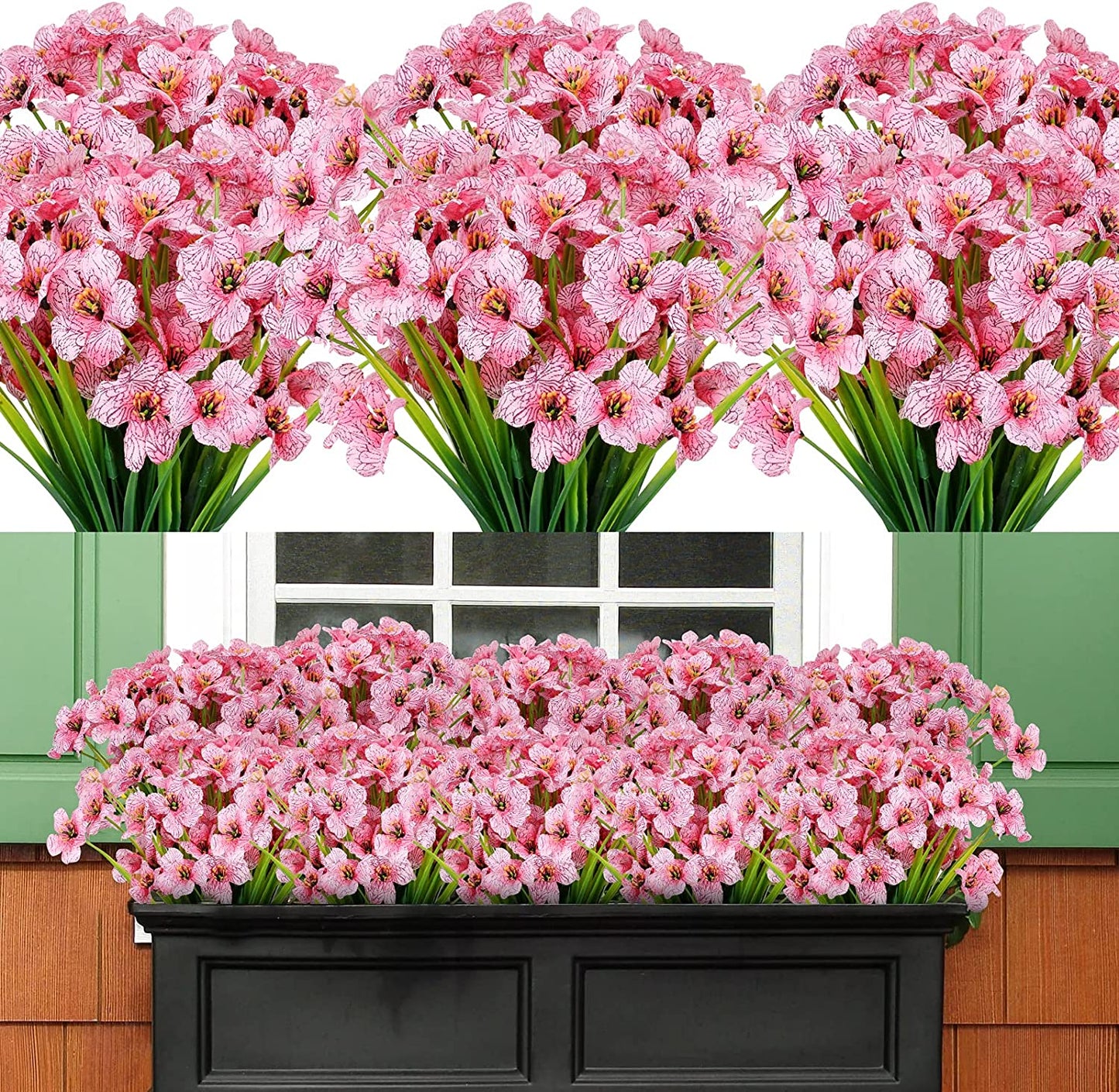 AmyHomie 20 Bundles Artificial Flowers Outdoor UV Resistant Faux Flowers No Fade Fake Plastic Plants Garden Porch Window Box Decorating