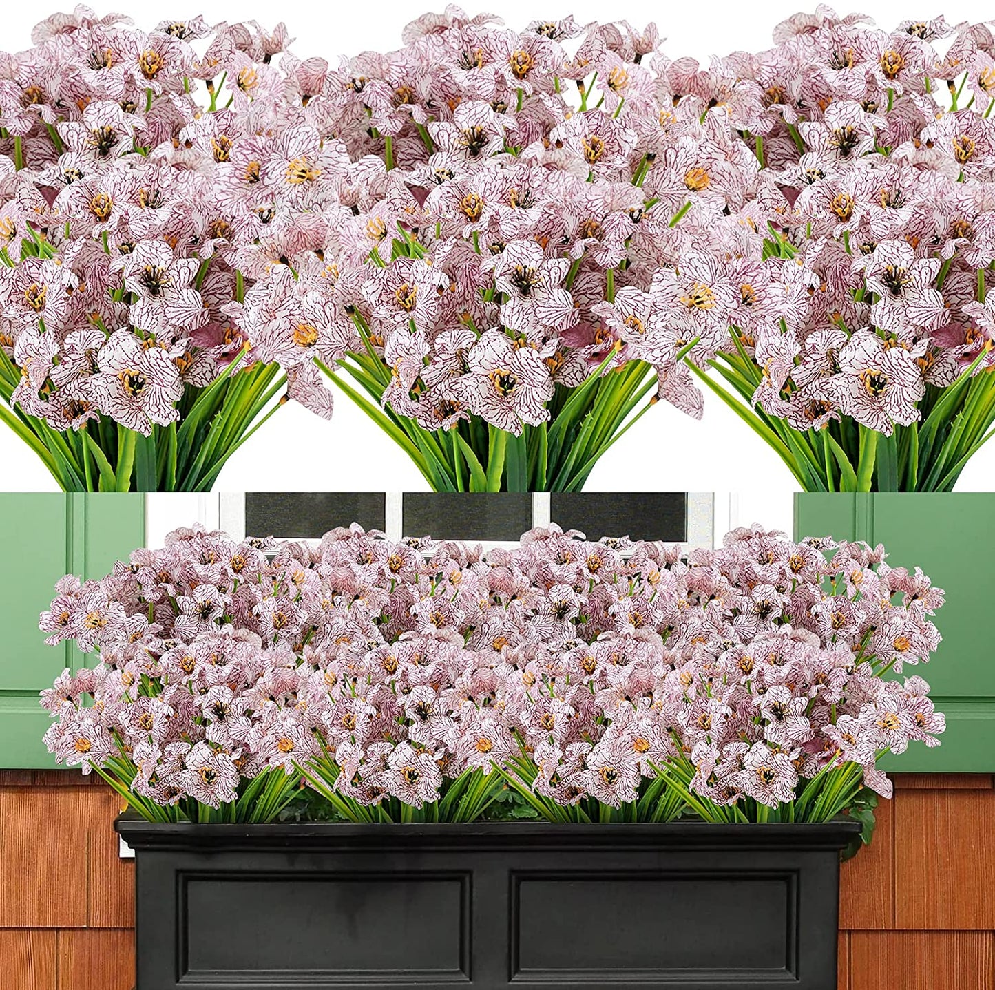 AmyHomie 20 Bundles Artificial Flowers Outdoor UV Resistant Faux Flowers No Fade Fake Plastic Plants Garden Porch Window Box Decorating