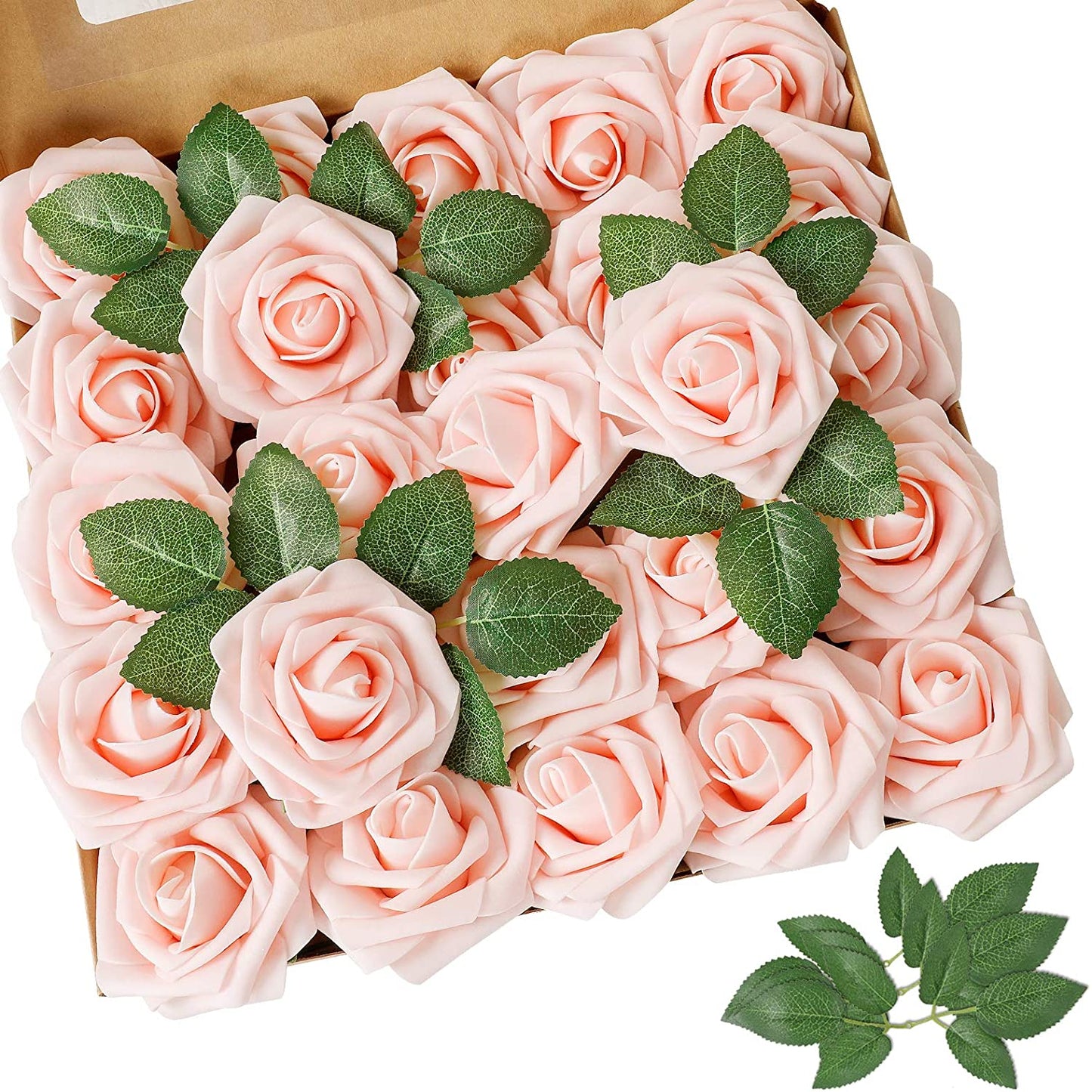 AmyHomie Artificial Flower Blush Pink Rose 25pcs Real Looking Fake Roses w/Stem for DIY Wedding Bouquets Centerpieces Arrangements Party Baby Shower Home Decorations