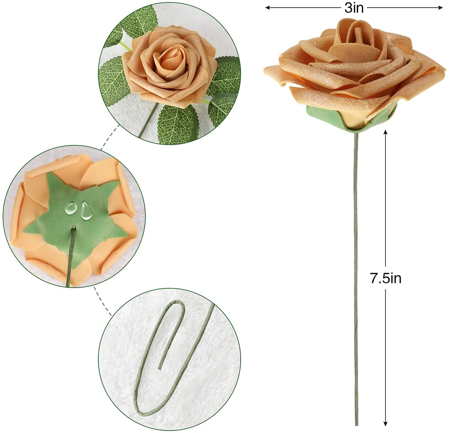 AmyHomie Artificial Flower Blush Pink Rose 25pcs Real Looking Fake Roses w/Stem for DIY Wedding Bouquets Centerpieces Arrangements Party Baby Shower Home Decorations