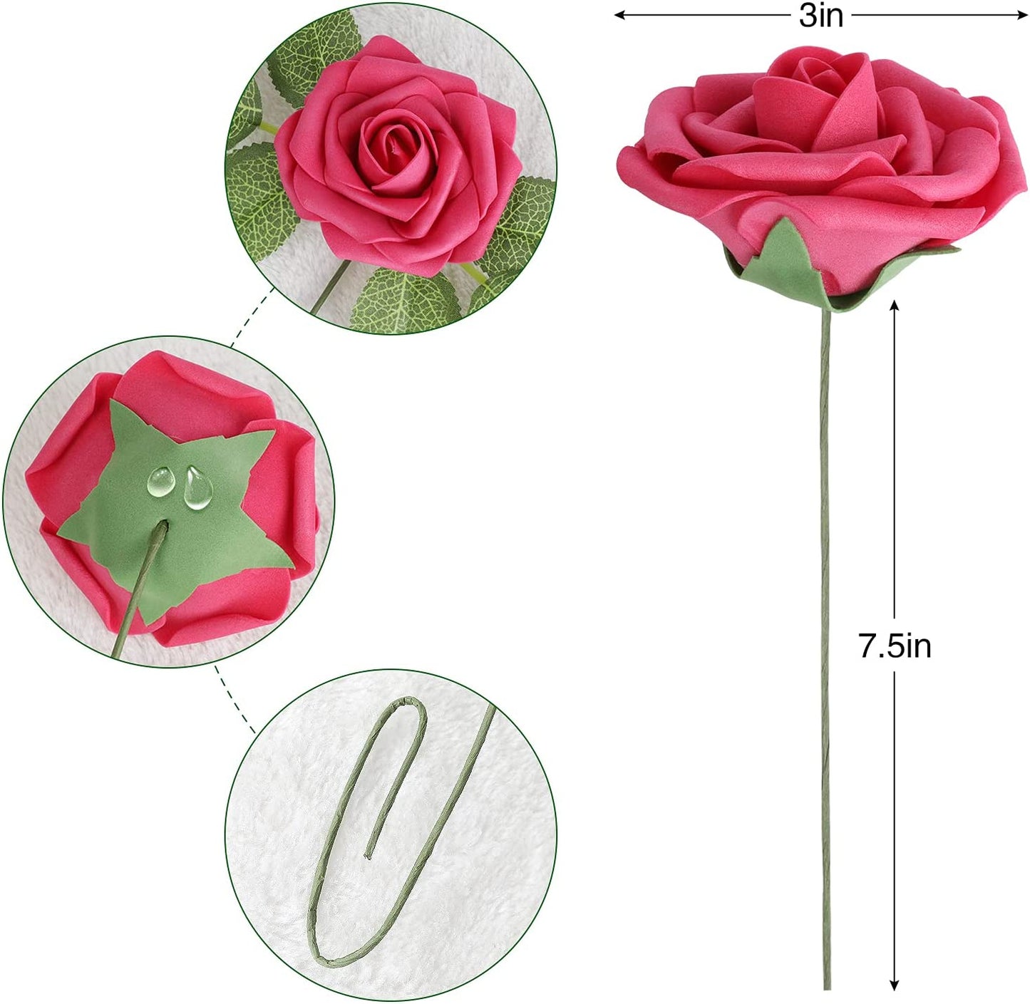 AmyHomie Artificial Flower Blush Pink Rose 25pcs Real Looking Fake Roses w/Stem for DIY Wedding Bouquets Centerpieces Arrangements Party Baby Shower Home Decorations