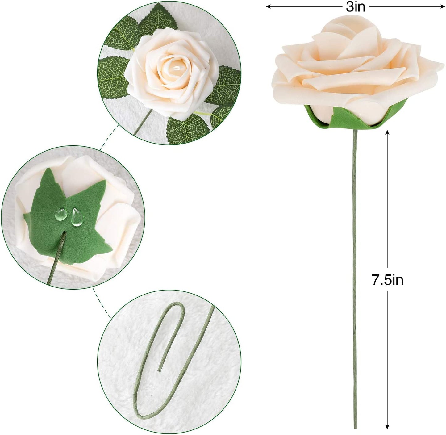 AmyHomie Artificial Flower Blush Pink Rose 25pcs Real Looking Fake Roses w/Stem for DIY Wedding Bouquets Centerpieces Arrangements Party Baby Shower Home Decorations