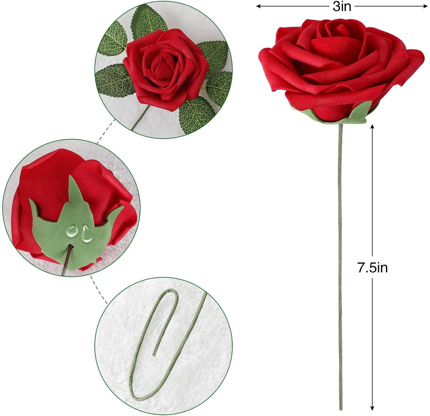 AmyHomie Artificial Flower Blush Pink Rose 25pcs Real Looking Fake Roses w/Stem for DIY Wedding Bouquets Centerpieces Arrangements Party Baby Shower Home Decorations