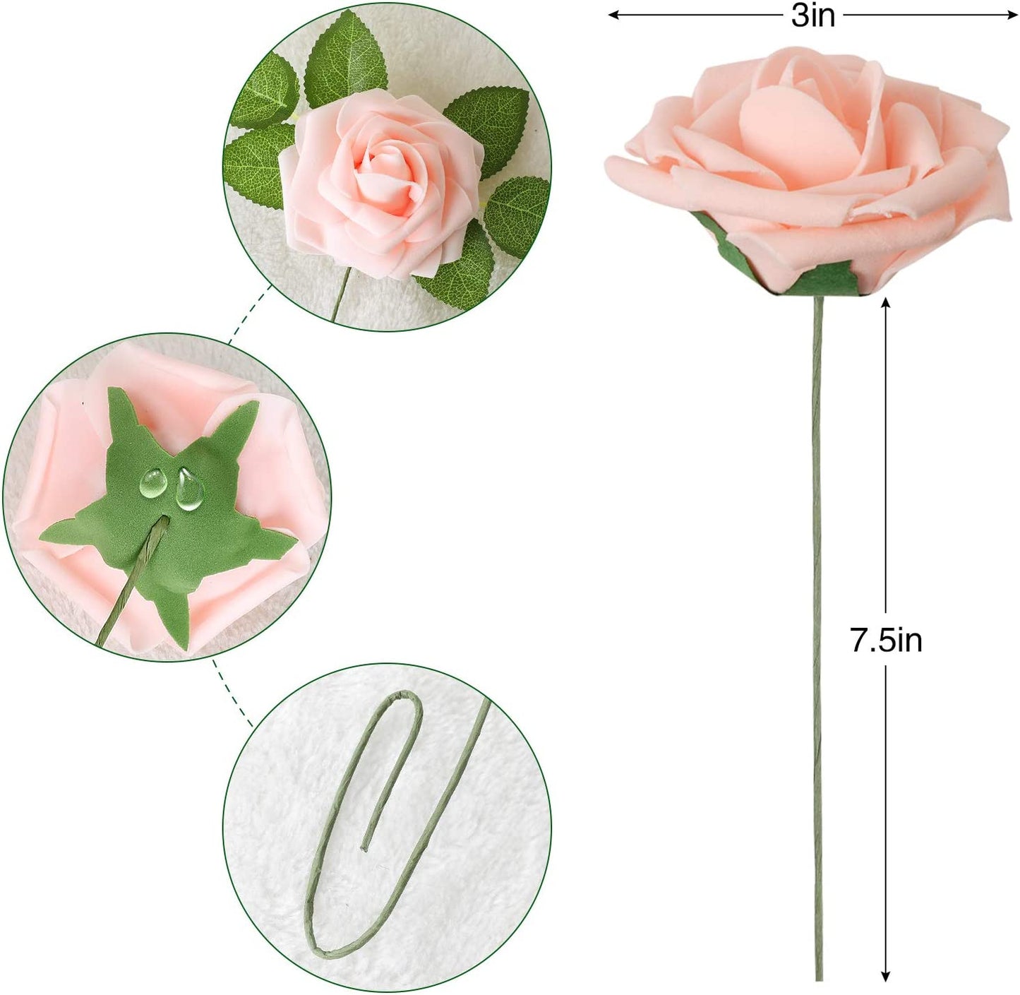 AmyHomie Artificial Flower Blush Pink Rose 25pcs Real Looking Fake Roses w/Stem for DIY Wedding Bouquets Centerpieces Arrangements Party Baby Shower Home Decorations