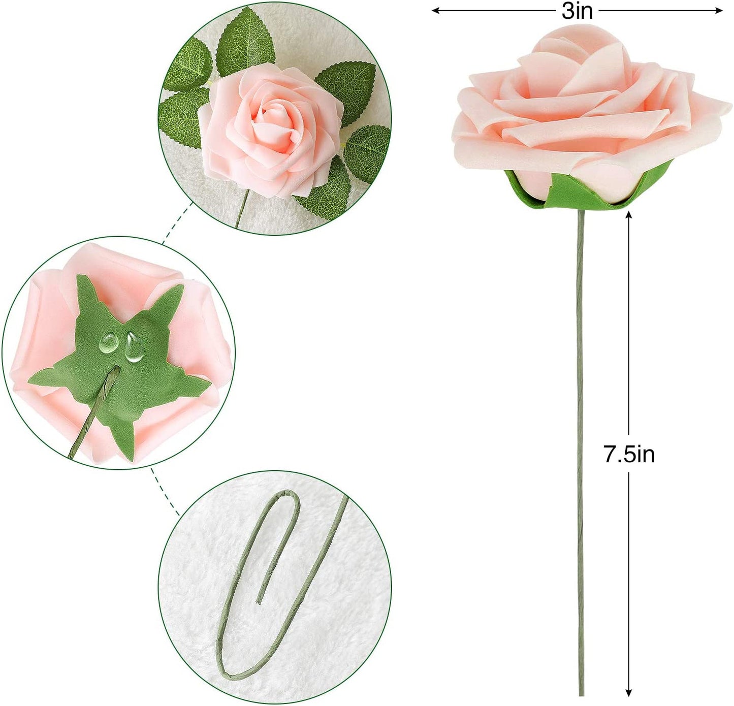 AmyHomie Artificial Flower Blush Pink Rose 25pcs Real Looking Fake Roses w/Stem for DIY Wedding Bouquets Centerpieces Arrangements Party Baby Shower Home Decorations