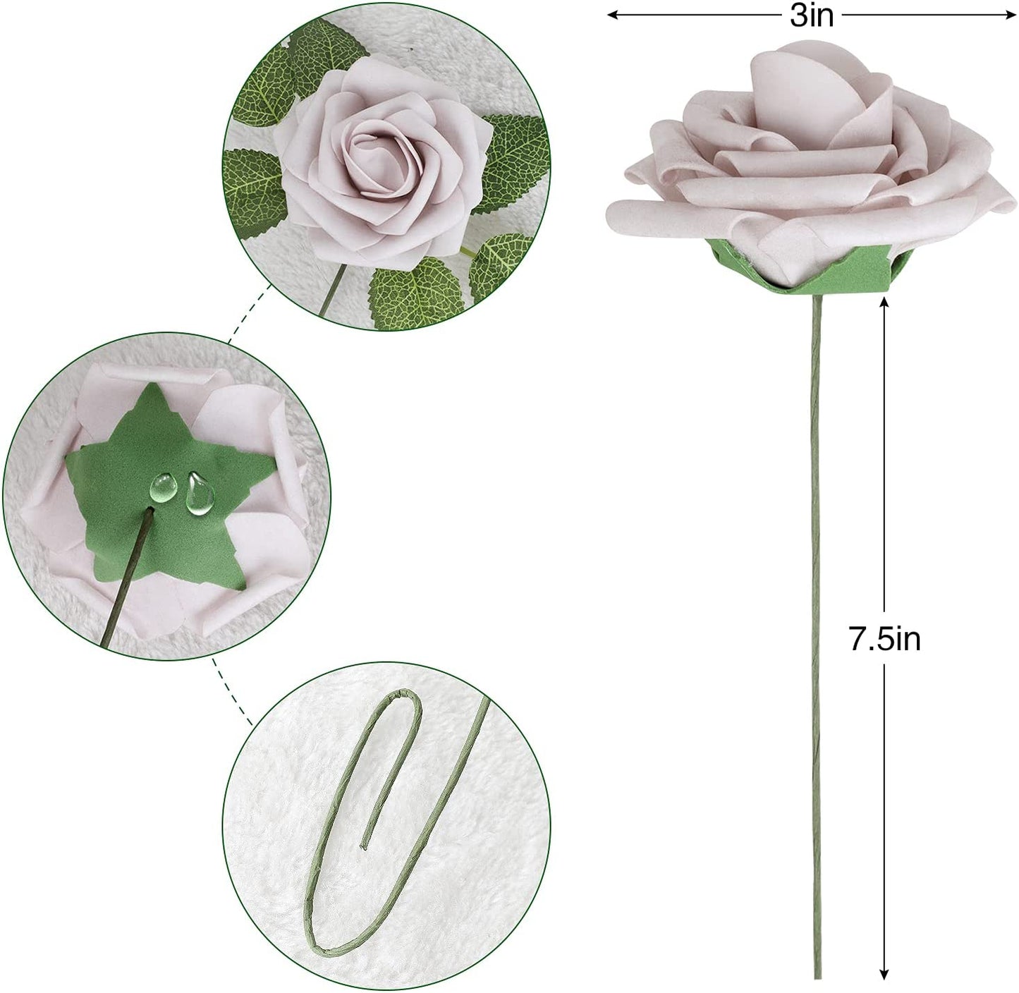 AmyHomie Artificial Flower Blush Pink Rose 25pcs Real Looking Fake Roses w/Stem for DIY Wedding Bouquets Centerpieces Arrangements Party Baby Shower Home Decorations