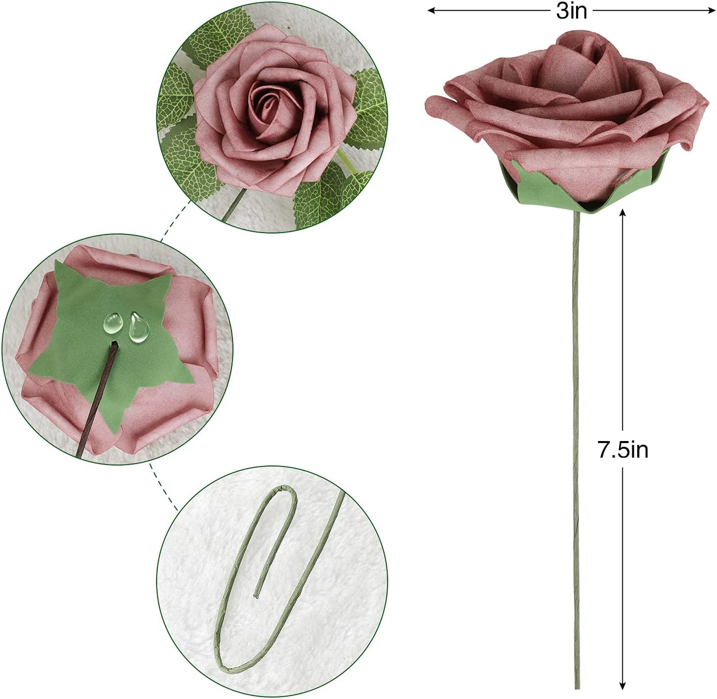 AmyHomie Artificial Flower Blush Pink Rose 25pcs Real Looking Fake Roses w/Stem for DIY Wedding Bouquets Centerpieces Arrangements Party Baby Shower Home Decorations