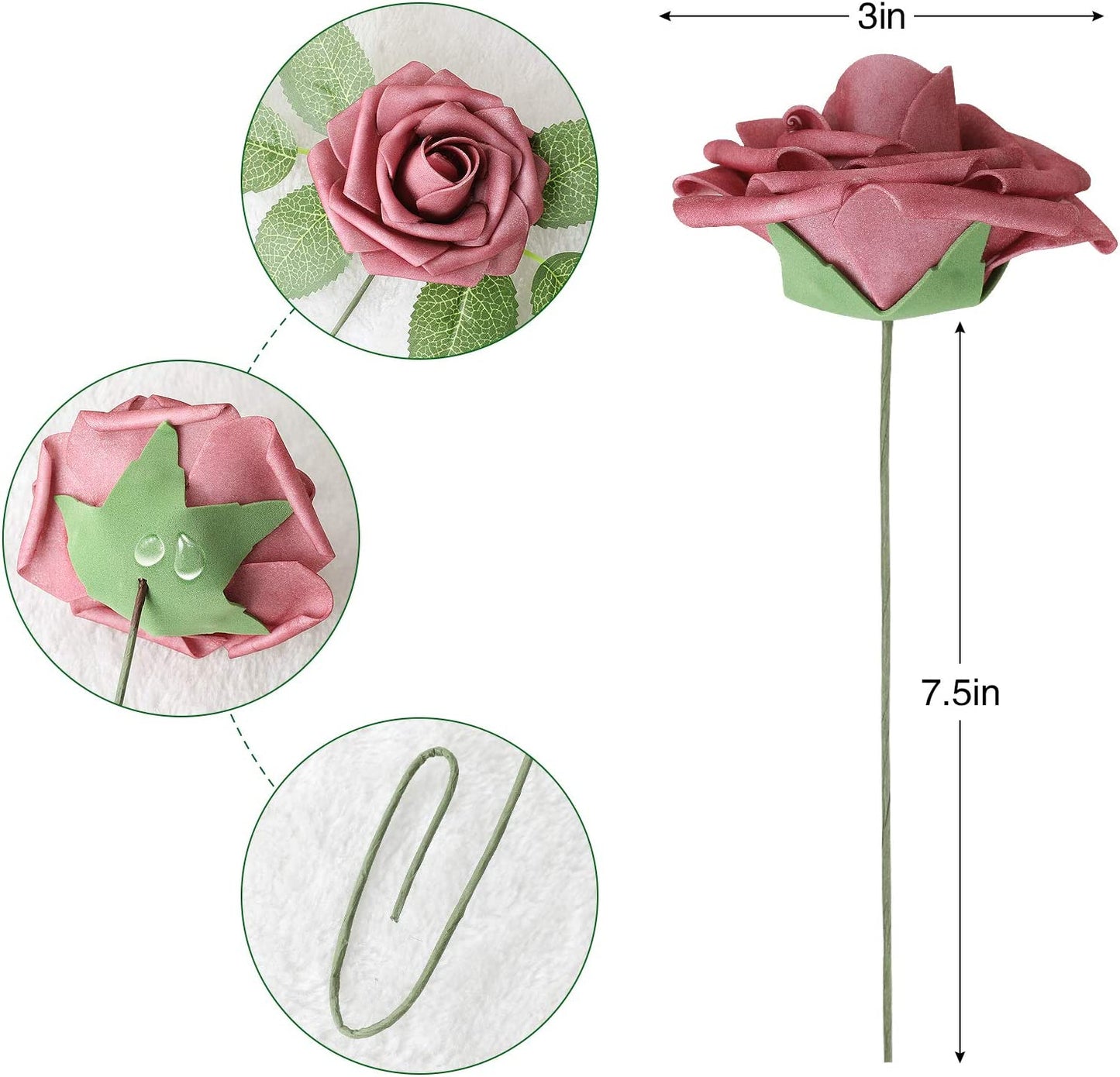 AmyHomie Artificial Flower Blush Pink Rose 25pcs Real Looking Fake Roses w/Stem for DIY Wedding Bouquets Centerpieces Arrangements Party Baby Shower Home Decorations