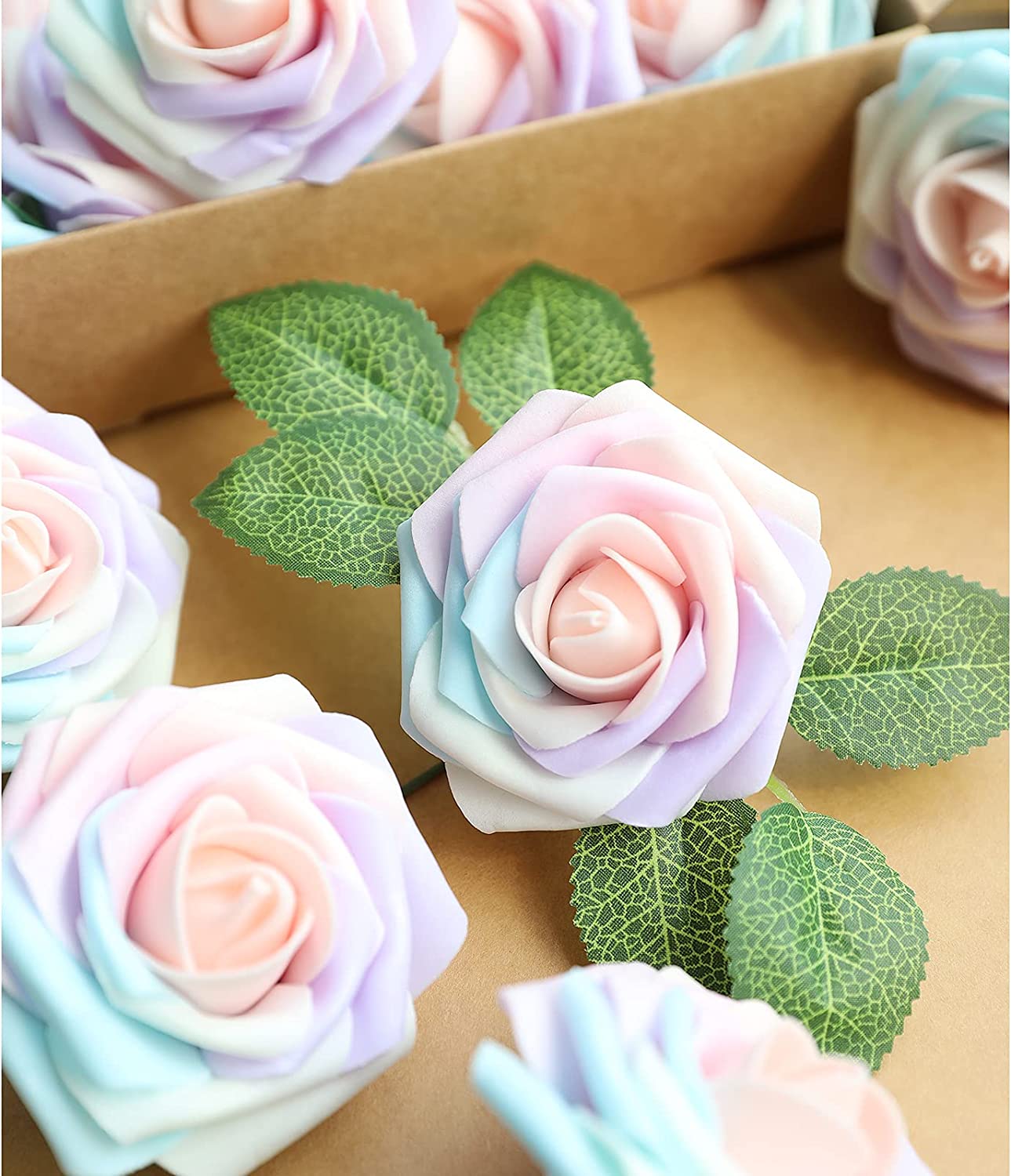 AmyHomie Artificial Flower Blush Pink Rose 25pcs Real Looking Fake Roses w/Stem for DIY Wedding Bouquets Centerpieces Arrangements Party Baby Shower Home Decorations