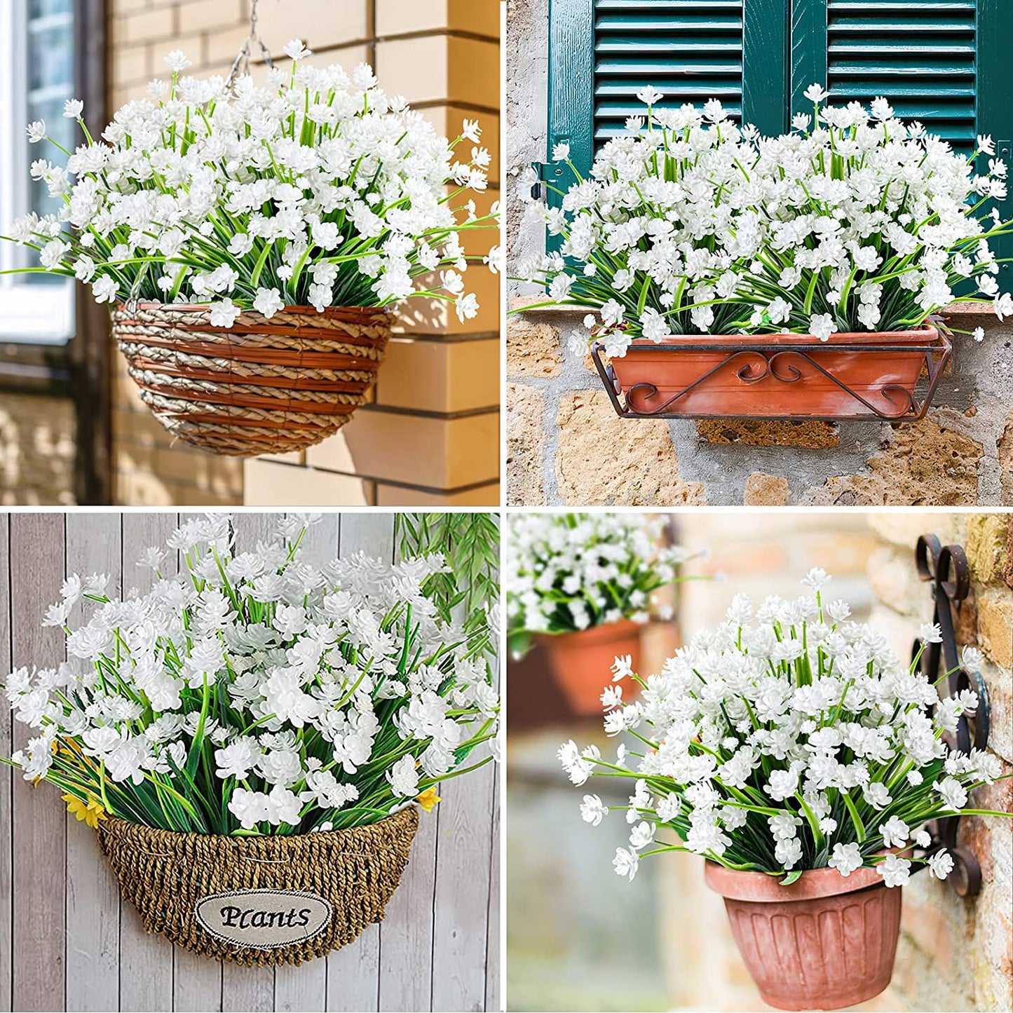 AmyHomie 20 Bundles Artificial Flowers Outdoor UV Resistant Faux Flowers No Fade Fake Plastic Plants Garden Porch Window Box Decorating