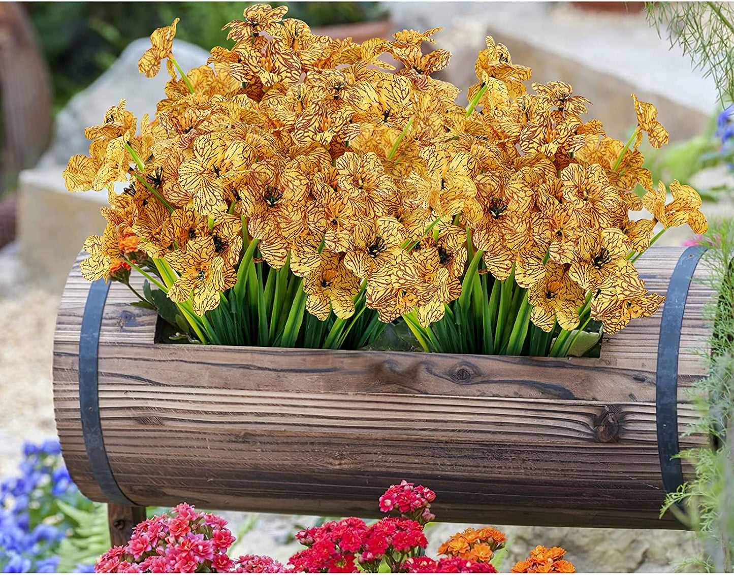 AmyHomie 20 Bundles Artificial Flowers Outdoor UV Resistant Faux Flowers No Fade Fake Plastic Plants Garden Porch Window Box Decorating