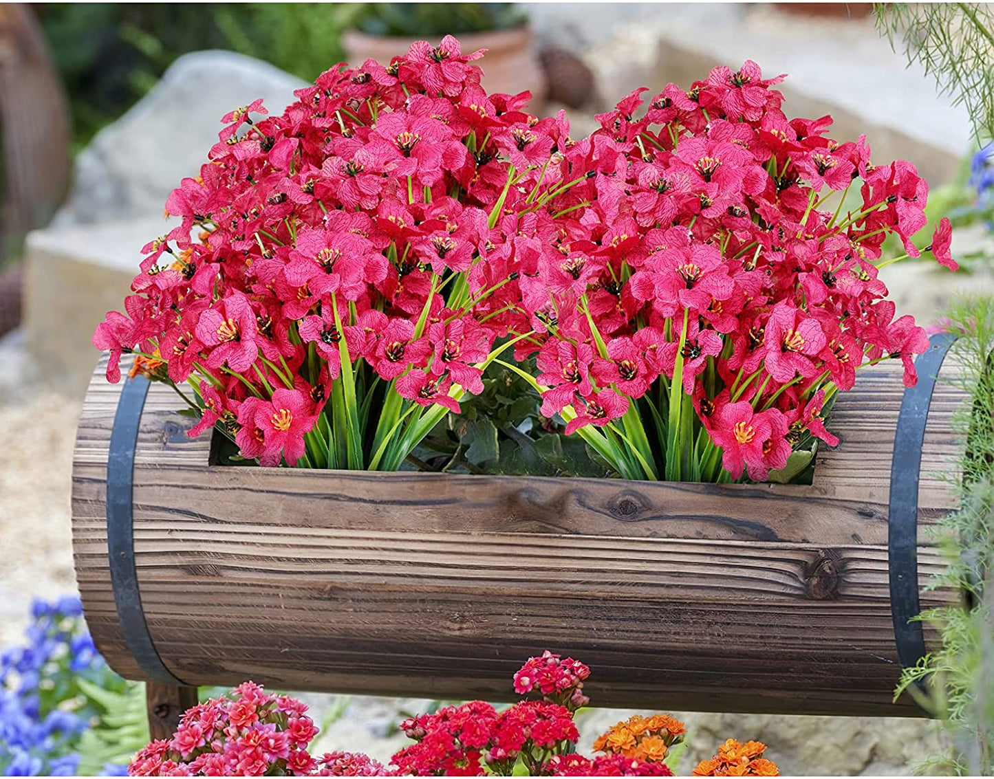 AmyHomie 20 Bundles Artificial Flowers Outdoor UV Resistant Faux Flowers No Fade Fake Plastic Plants Garden Porch Window Box Decorating