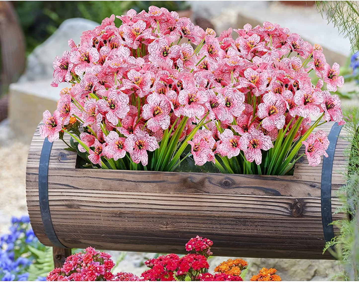 AmyHomie 20 Bundles Artificial Flowers Outdoor UV Resistant Faux Flowers No Fade Fake Plastic Plants Garden Porch Window Box Decorating