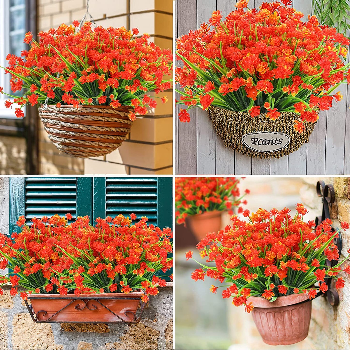 AmyHomie 20 Bundles Artificial Flowers Outdoor UV Resistant Faux Flowers No Fade Fake Plastic Plants Garden Porch Window Box Decorating