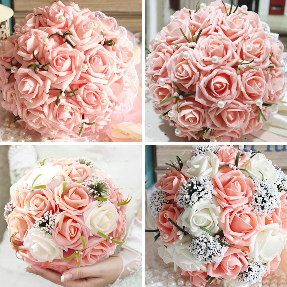 AmyHomie Artificial Flower Blush Pink Rose 25pcs Real Looking Fake Roses w/Stem for DIY Wedding Bouquets Centerpieces Arrangements Party Baby Shower Home Decorations